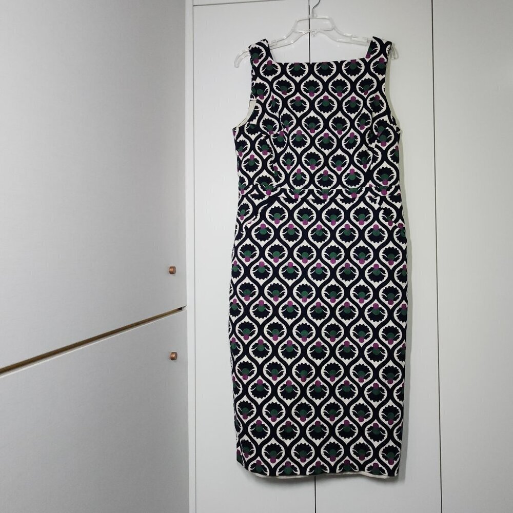 Boden Sleeveless Sheath Dress Women's Size 14L Blue/Cream